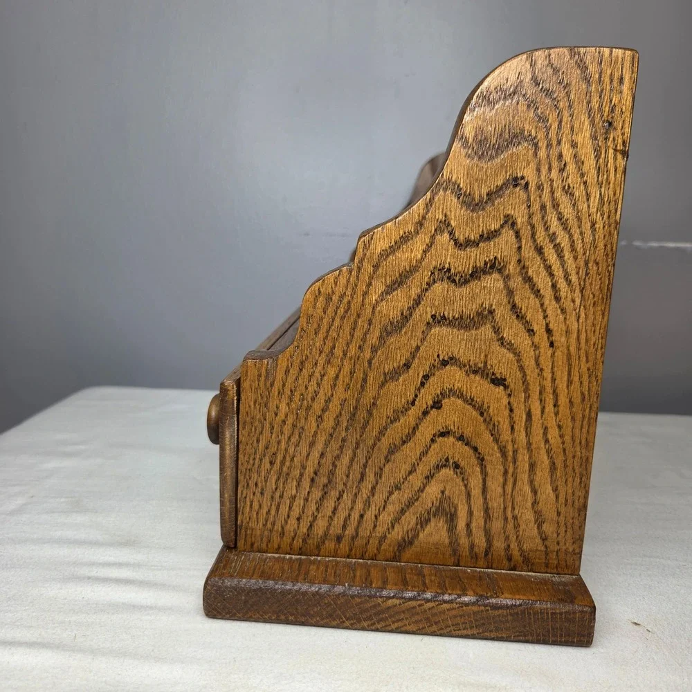 Vtg Style Solid Oak Wood Desk Organizer Mail Sorter Spice Rack w/ Drawer